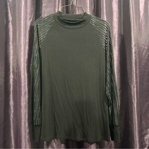 New black ribbed, high neck top with sheer lined sleeves Sz L